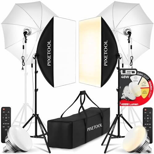 Pixetool Fotostudio Set 2 Softbox Licht 2 Durchlichtschirm